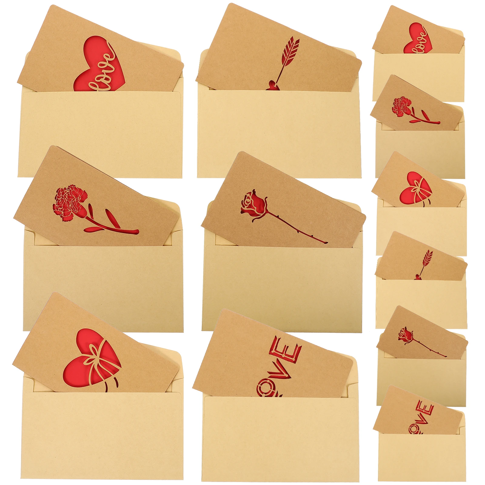 

12pcs Retro Heart Greeting Kraft Folding Message Decorative Party Blessing Cards Festival Gift Cards Foldable For All Occasions