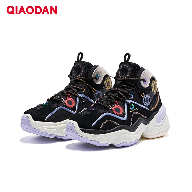 QIAODAN Women's Sports Shoes High-top 2023 Fashion Sneakers Shoes Retro Trendy Daddy Shoes Casual Walking Footwears XM46200310