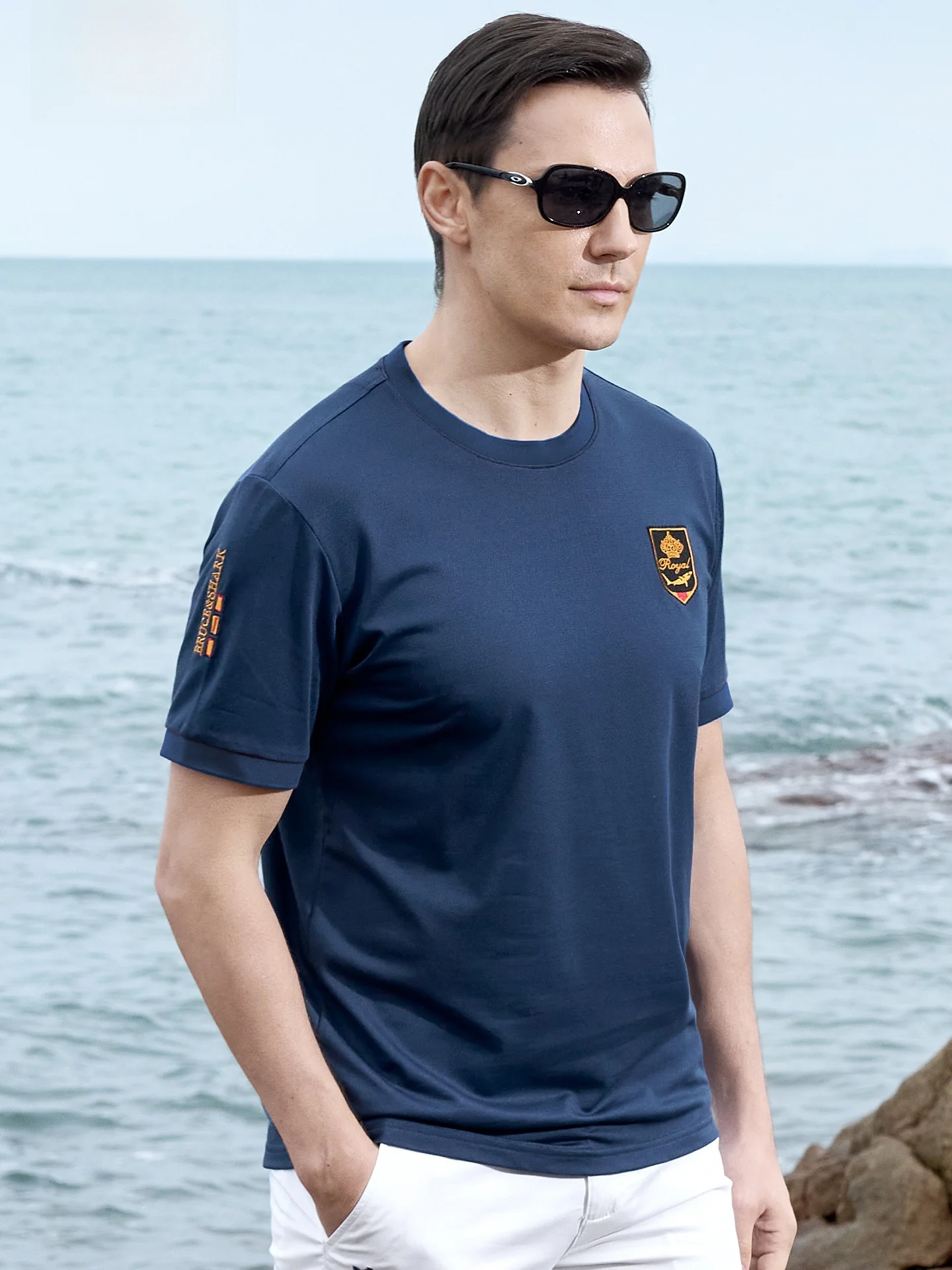 

Loose Fit Silk Cotton ort Sve Men's T-irt Bruce And ark Summer 2024 Faion Brand Large Size Casual Wear