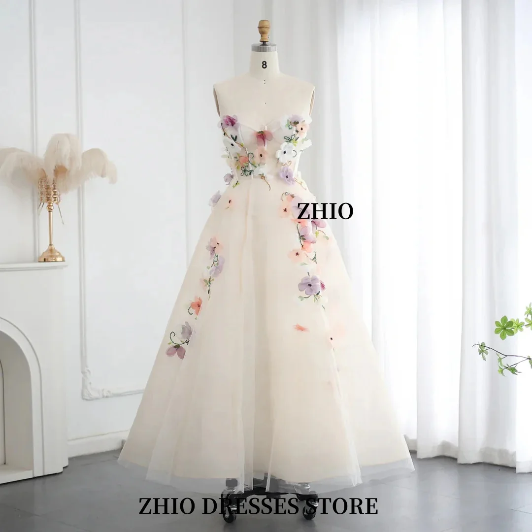 ZHIO A-Line3D زهرة عيد ميلاد تنورة طويلة بدون أكتاف عارية الذراعين بلا أكمام فستان سهرة فستان الزفاف مخصص