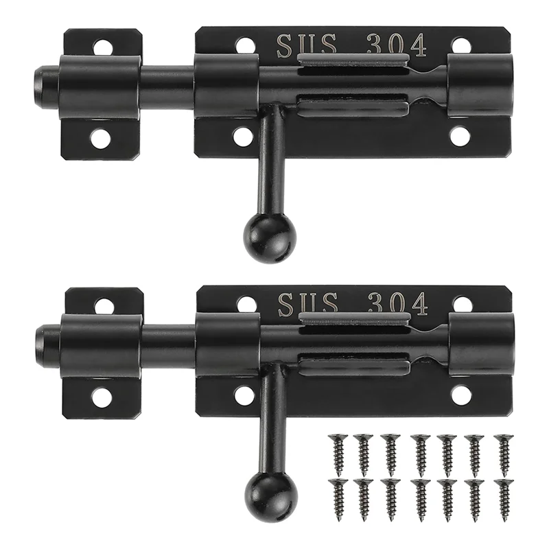ABLJ Barrels Bolt Türriegel mit Vorhängeschlossloch, Schiebetürschloss aus Edelstahl 304, 4 Zoll mattschwarz, 2er-Pack