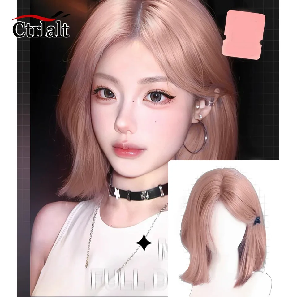 

Short Middle Part Pink Wig for Women Synthetic Pink Blonde Cospaly Lolita Daily Party Wig Heat Resistant Fiber Natural Fake Hair