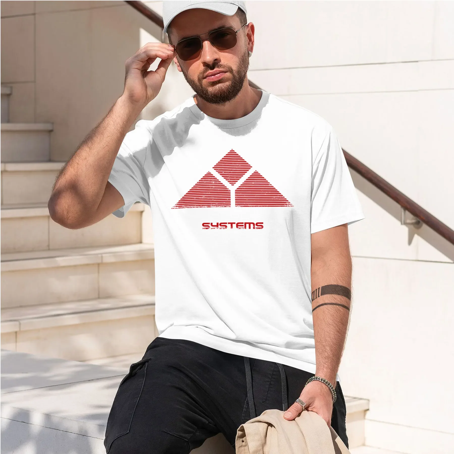 2026 Retro Futuristic Tech Symbol Printed T‑Shirt Unisex Men Sci‑Fi Fan Graphic Cotton Short‑Sleeve Streetwear Tee