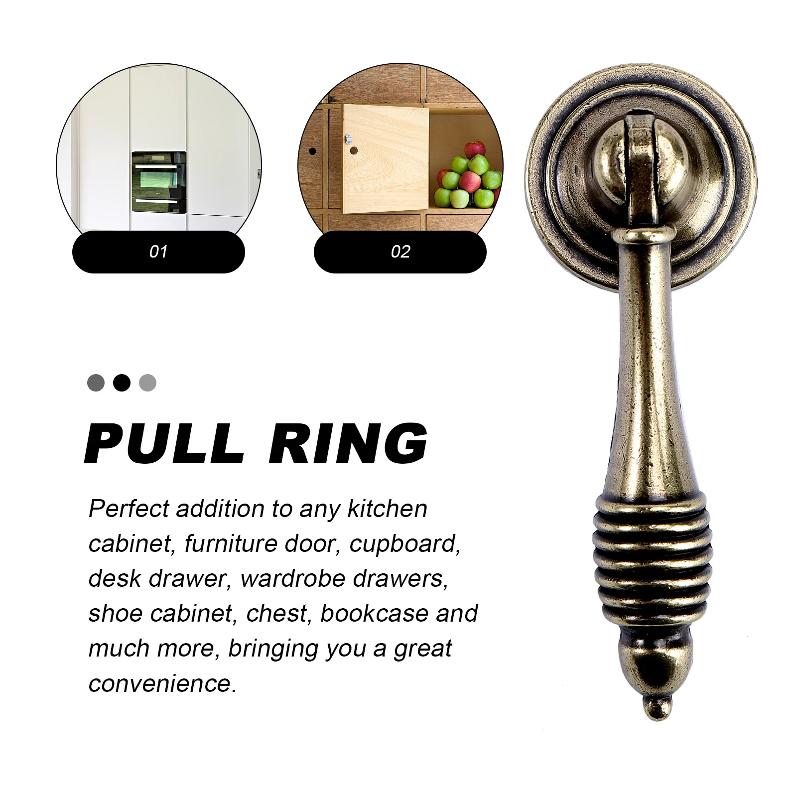 

4Pcs Wardrobe Pendant Drawer Handles Zinc Alloy Retro Pull Ring for Kitchen Cabinet Furniture Decoration Home Decor Accessory