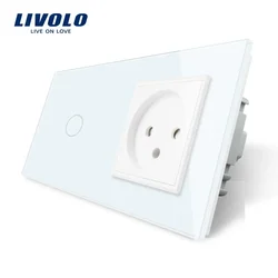 Livolo 1 Gang Wall Touch Switch+ Israel Power Socket,Electric Plug Outlet Crystal Glass Panel, AC 100~250V 16A EU Standard