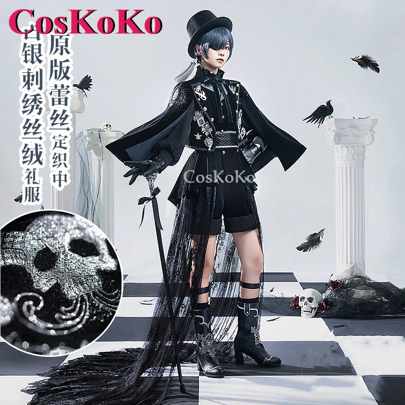 CosKoKo Ciel Phantomhive Cosplay Anime Black Butler Costume 15th Anniversary bello smoking Halloween Party gioco di ruolo abbigliamento