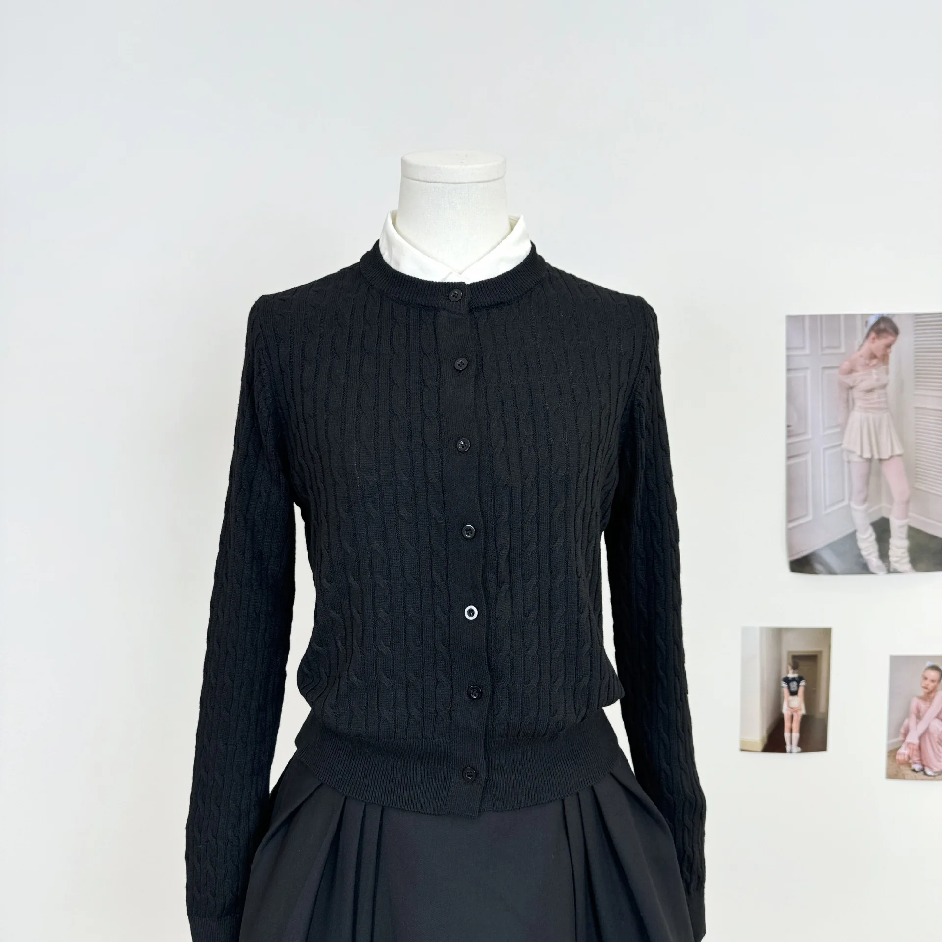 UMI MAO Three-dimensional Cable-knit Wool Blend Cardigan Round-neck Sweater Long-sleeved Outerwear Women Autumn Femme view 6