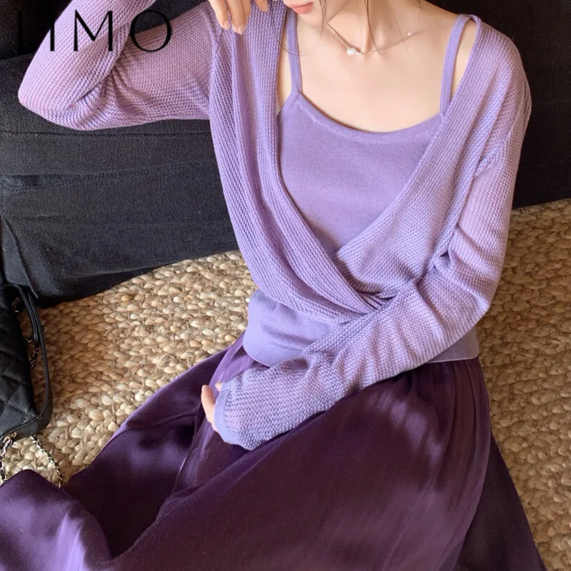 

LIMO Women’s Knit Set 2 Piece SS25 Solid Color Tank Top Long Sleeve Shirt Sexy Chic Luxury Elegant Slim Fit Casual Design
