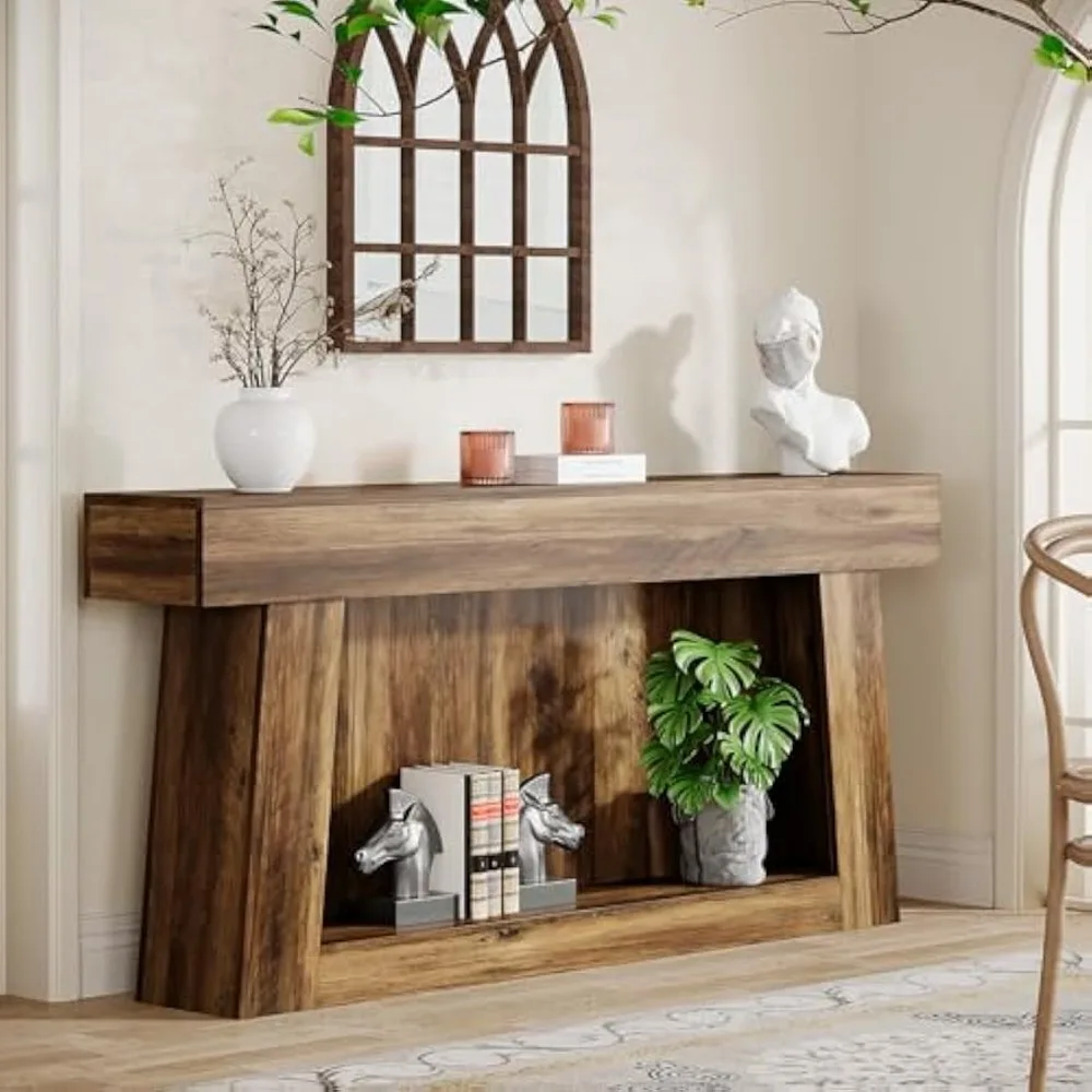 

63 in Farmhouse Console Table, Sofa Table with Storage, 2-Tier Long Console Table Behind Couch Rustic Entryway Table,