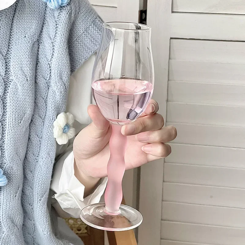 Lollipop Shaped Champagne Glass, Frosted Wave Handle Sweet Wine Glass  High Beauty Female Household Fruit Wine Glass Goblet