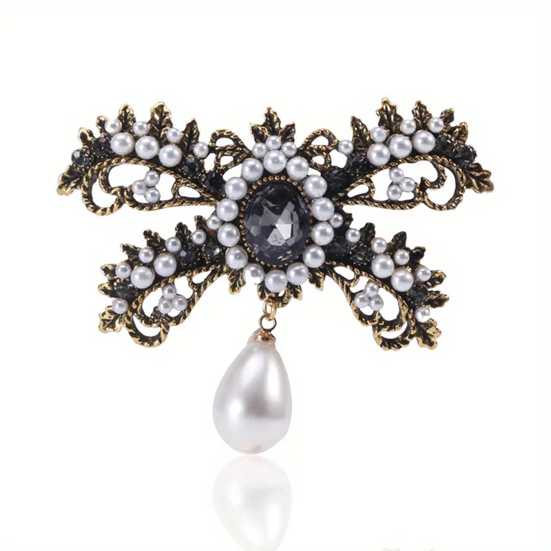 Exquisite Vintage Bow Pearl Brooch Pendant Corsage Ladies Costume Corsage Pin