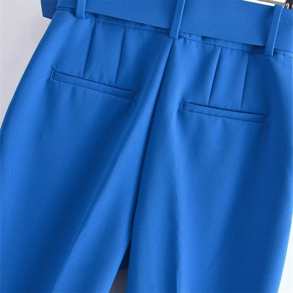 2024 Spring New Women\'s Fashion Casual High Waist Pants Versatile Solid Color Matching Belt Long Pants