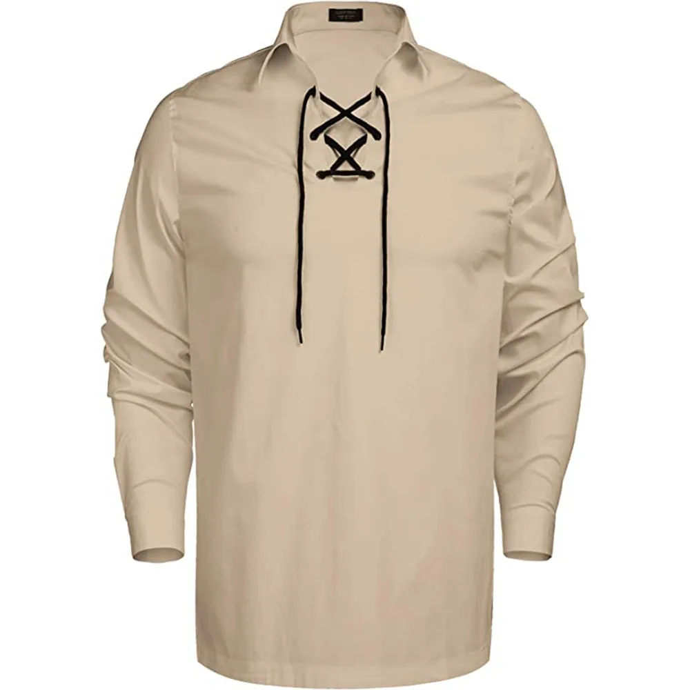 

Medieval Renaissance Pirate Shirt Men's V-neck Lace-Up Long-Sleeved Shirt