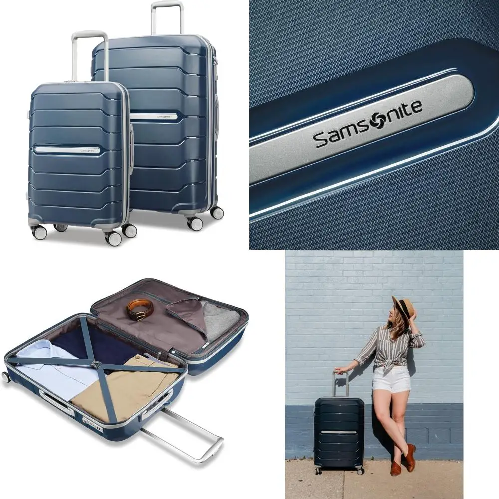 Set Koper Hardside yang Dapat Diperluas dengan Roda Spinner Ganda, Biru Dongker, 2 Buah (21 & 28), Ramah Perjalanan