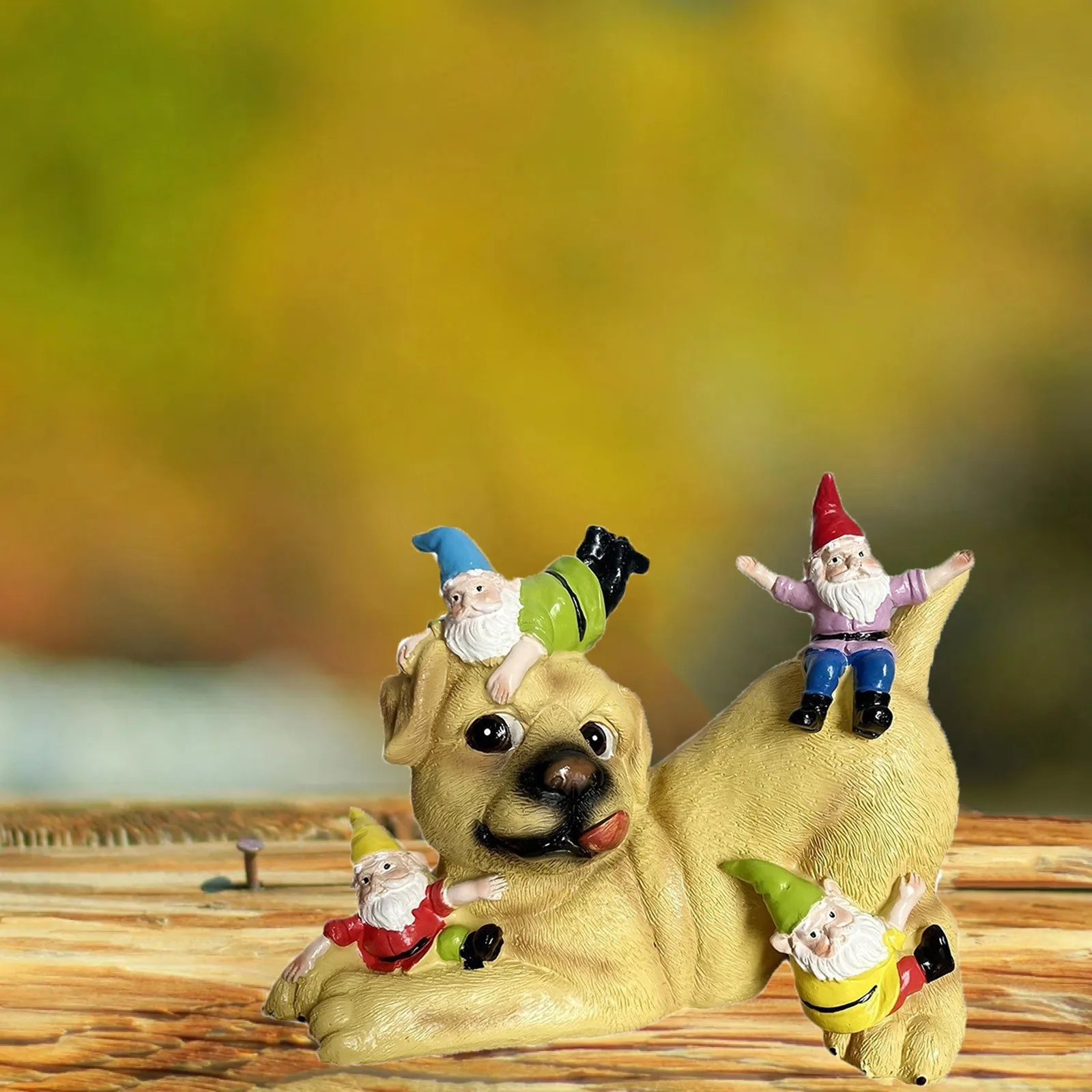 

Dog And Gnome Outdoor Garden Statues & Sculptures Resin Puppy Dwarf Gardening Decoration Ornaments Yard Ornament Figurine