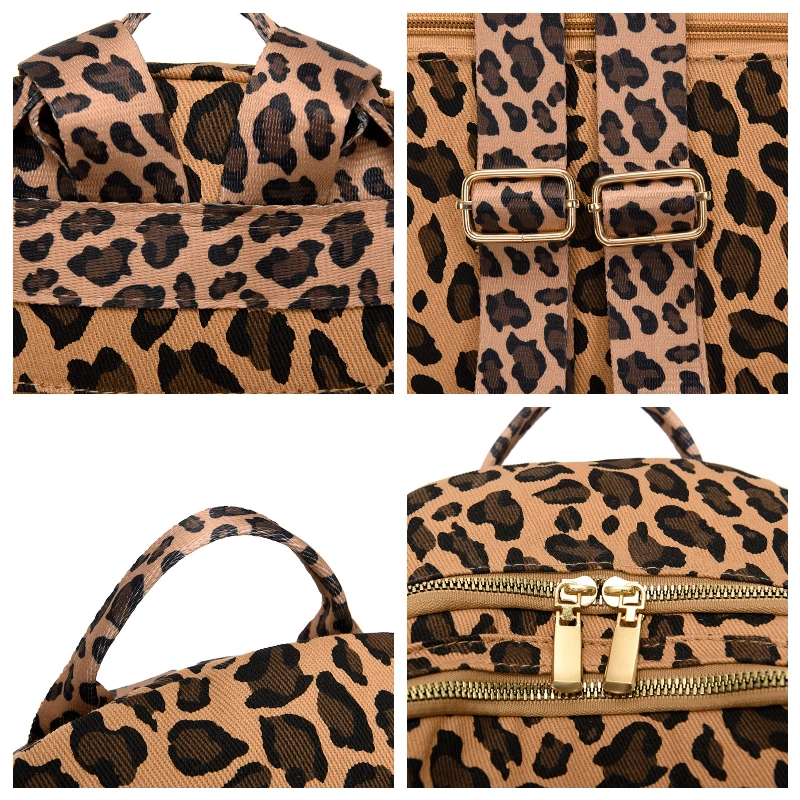 حقيبة ظهر صغيرة كاجوال على شكل الفهد بوهيمية للنساء متعددة المقصورات حقيبة أنيقة محمولة للسيدات لخريف وشتاء