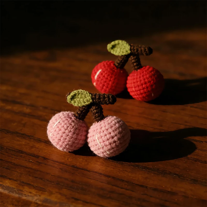 Cute Fruit Series Crochet Keychain Handmaking Knitted Cherry Keyrings Cute Lemon Keyrings For Bag Pendant Custom Accessory