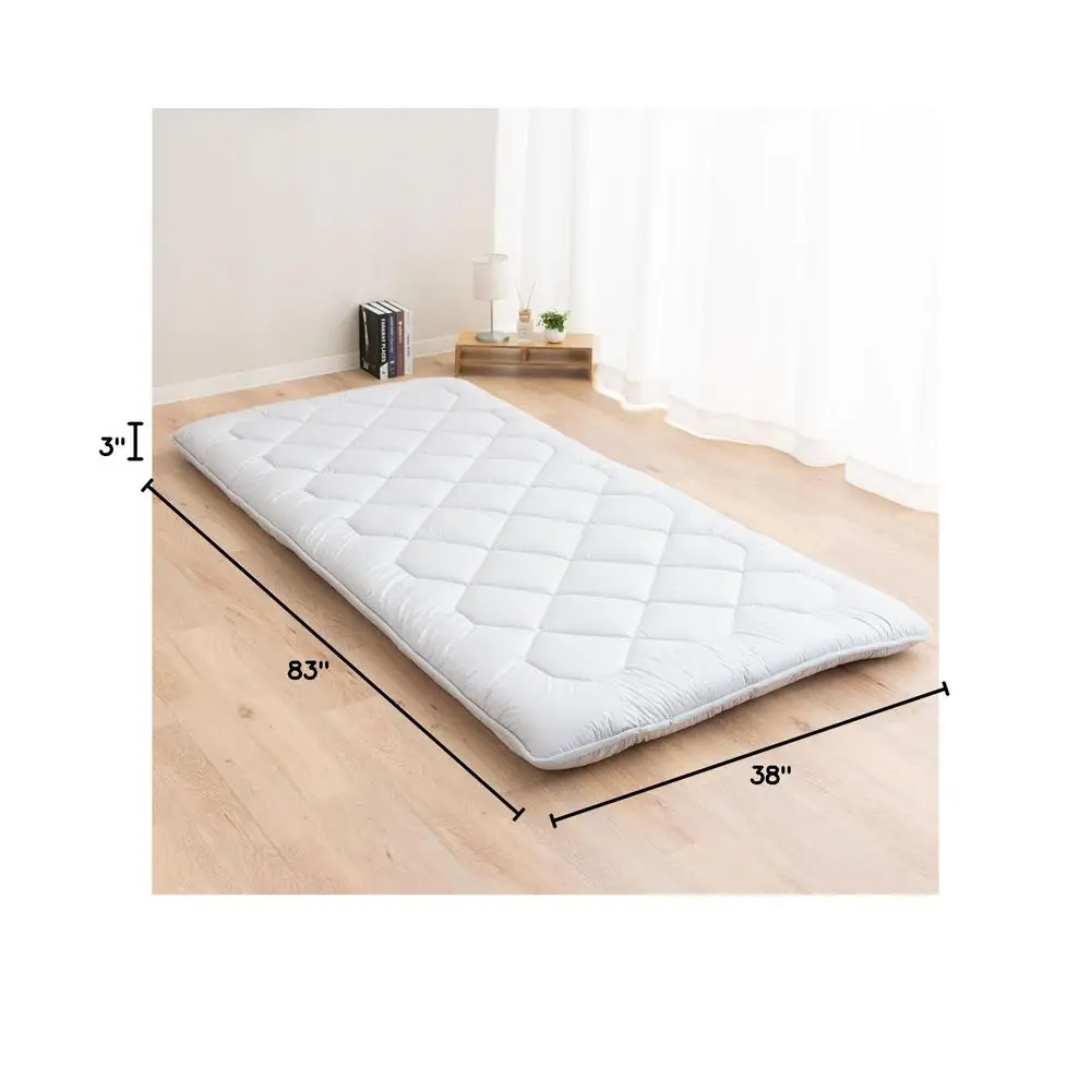 Japanese Floor Futon Mattress AntiSag TwinXL Made in Japan 100 Cotton Chip Foam Gray, Shikibuton Foldable Sleeping Bed Tatami M