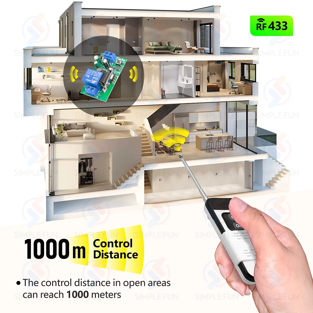 433MHz 110V 220V Wireless Remote Control Light Switch 10A Relay Receiver 1000m Wide Range Transmitter,for Light Lamp Fan ON/OFF