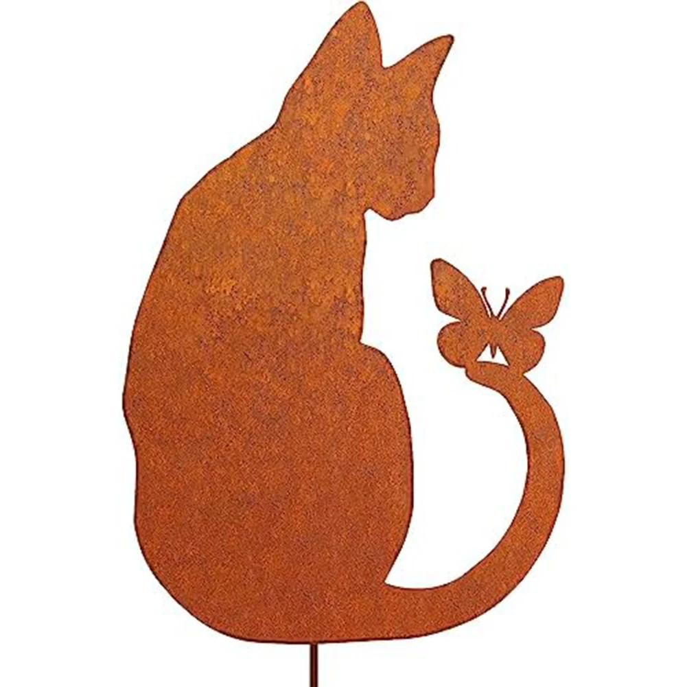 Charming Outdoor Cat Figurine Miniature Outdoor Cat Decor As Shown Rusty Cat Ornament Quality Garden Accent Realistic Appearance