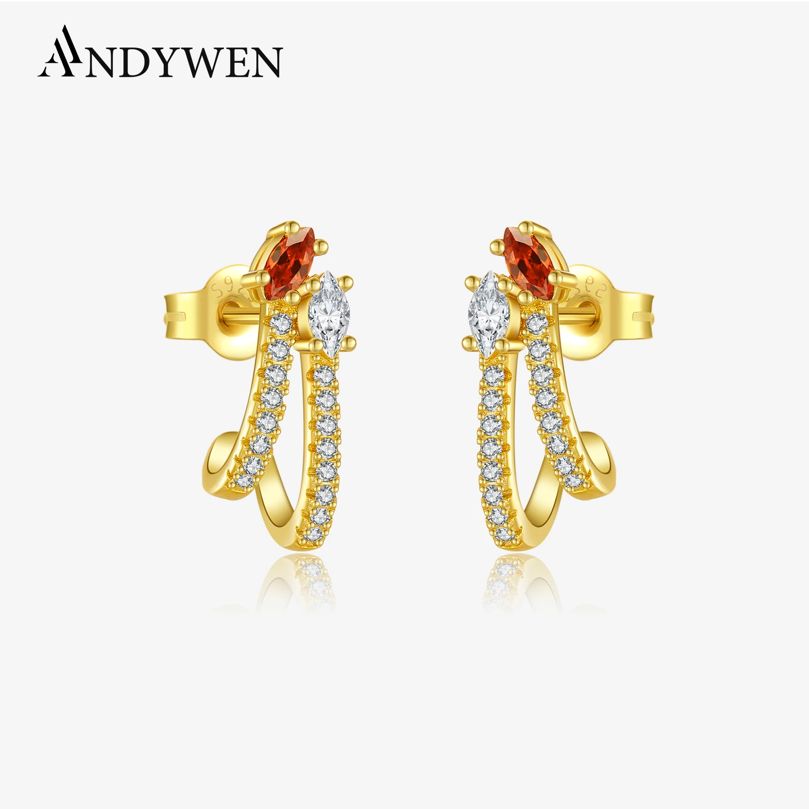 

ANDYWEN 925 Sterling Silver Elegant Orange Marquise CZ Sparkling Zircon Stud Earrings for Formal Occasions Women Jewelry
