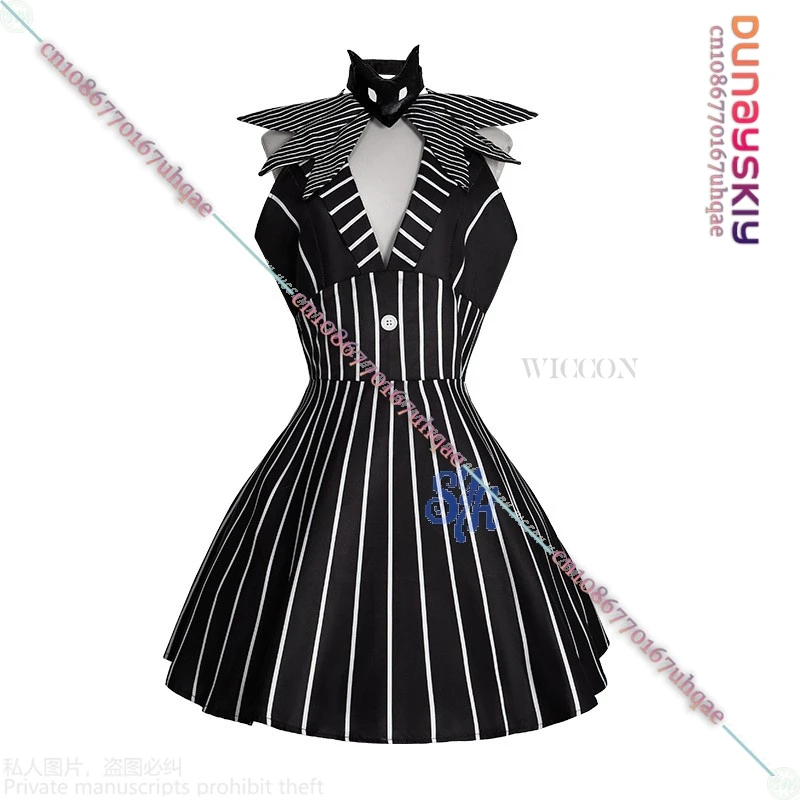 أنيمي أنشطة الهالوين حفلة تأثيري Skully Genderswapped أسود أبيض مخطط بلا أكمام عارية الذراعين {SAIKOU} فستان القوطي لوليتا #6