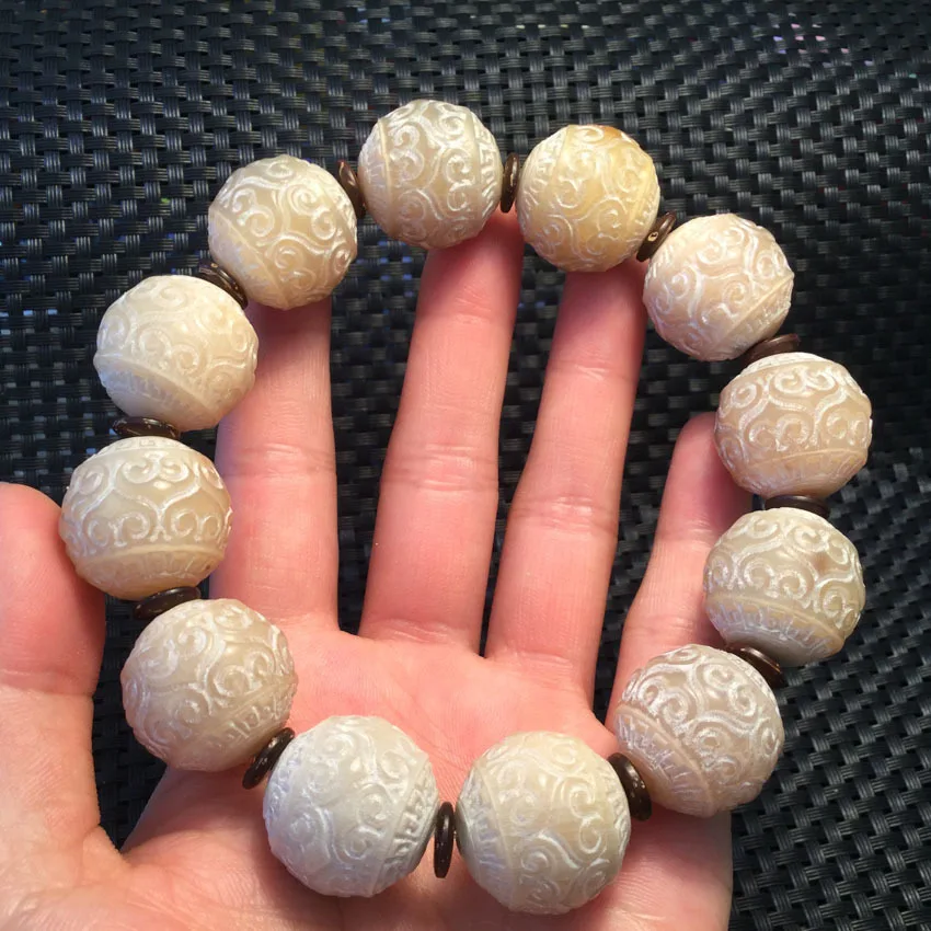 Natural Tibet Yak Horn Carved Hipping Beads Bracelet for Men Women Single Circle Beaded Bless Hand String Fashion Buddha Bead