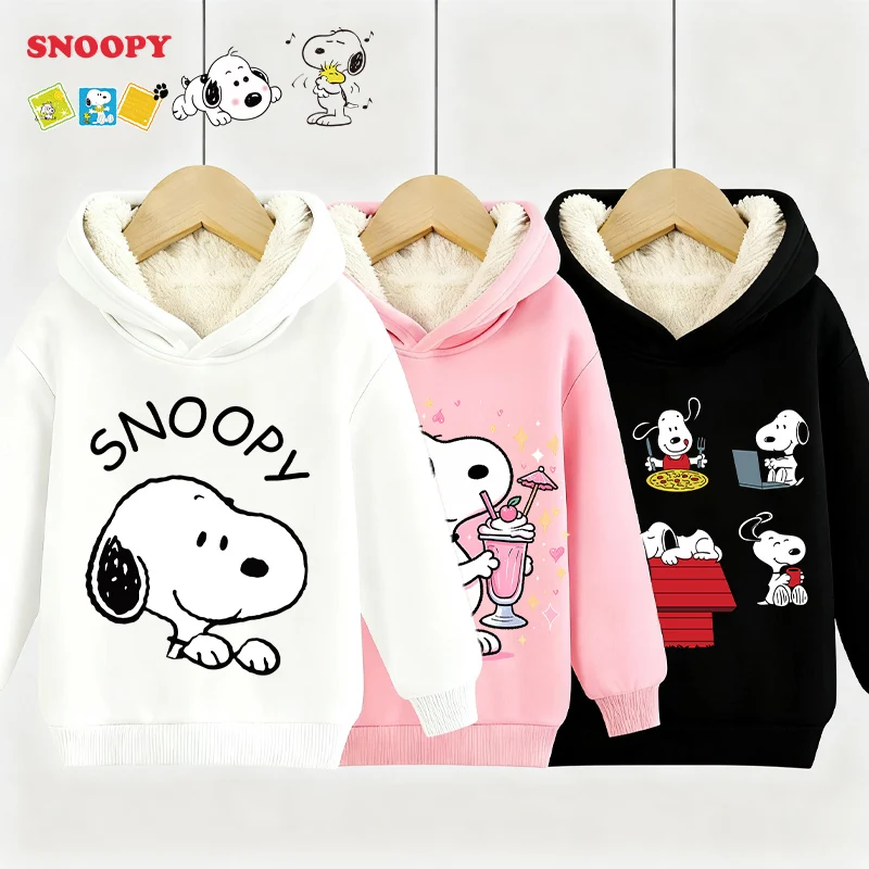 

Snoopys Fleece Hoodie Anime Cartoon Boy Girl Casual Sweatshirt Winter Keep Warm Tops Children Clothing Cute Pullovers Xmas Gifts