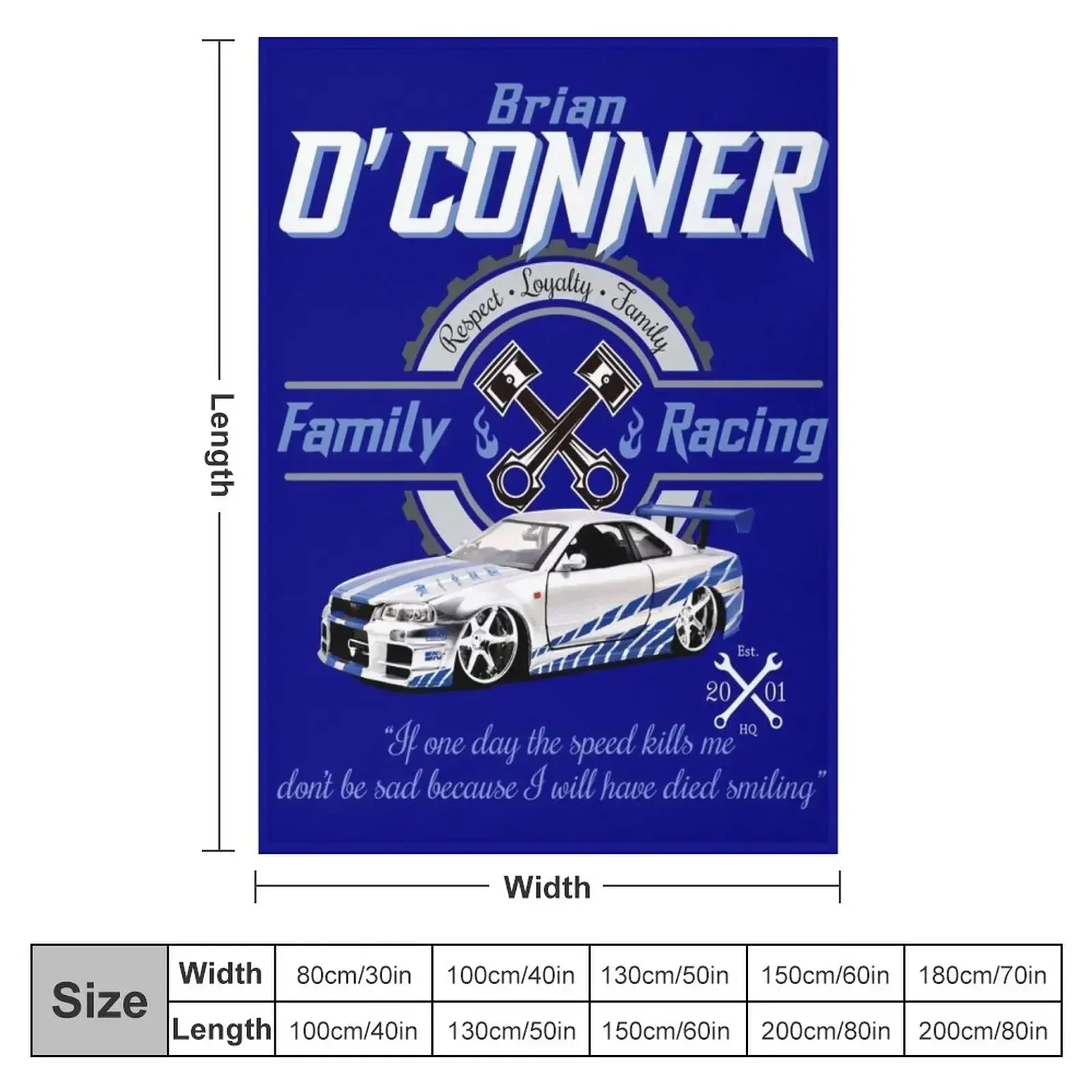 Brian O'Conner Family Racing Fast and Furious Tribute Throw Blanket couch cozy soft plush fuzzy picnic outdoor blanket