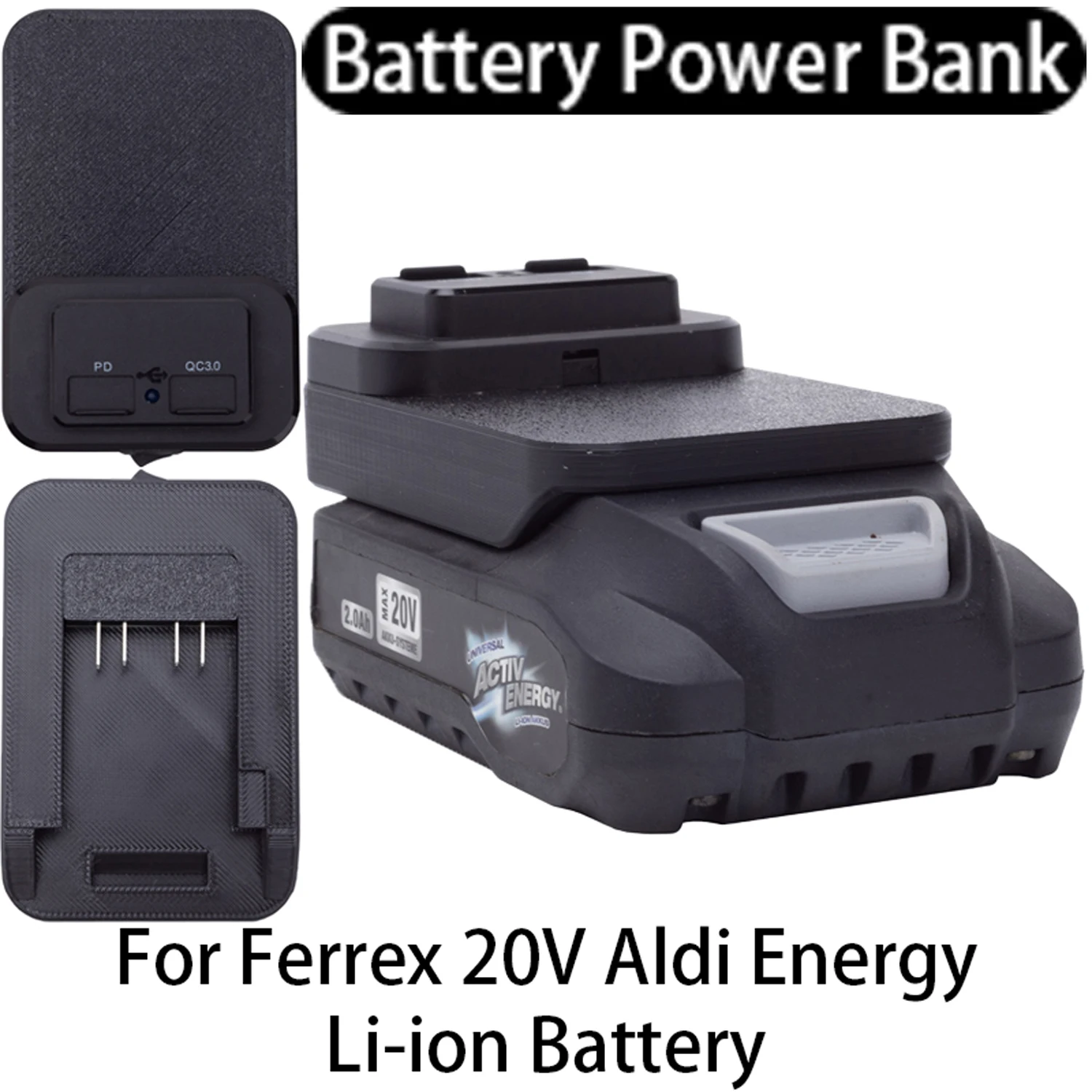 Power Bank for Ferrex 20V Aldi Energy Li-ion Battery Adapter Power Bank USB/Type-C Mobile Phone Fast Charging Interface