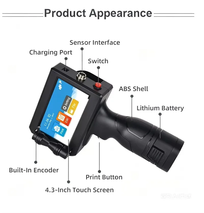 D20 Factory Direct Manual & Auto Dual Use Color Handheld Inkjet Printer for Leather Paper Barcode Date Batch Marking