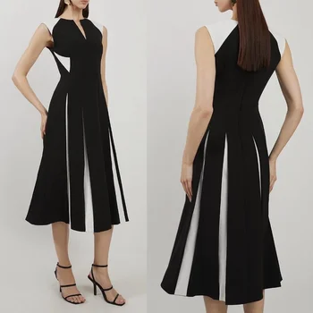 Op maat gemaakte jersey plooi A-lijn O-hals midi-jurken Galajurken Klassieke moderne stijl Prachtige formele hoge kwaliteit