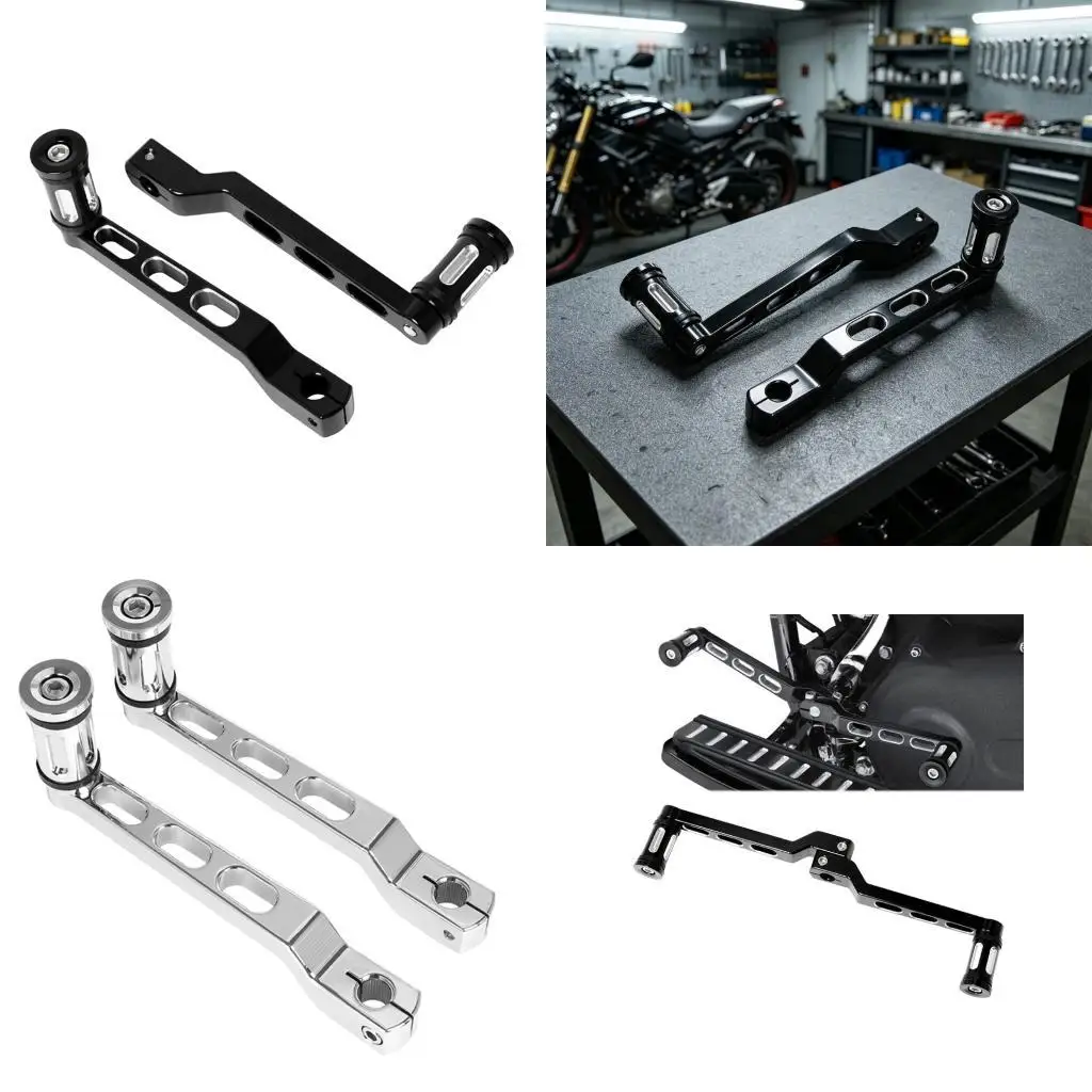 Motorcycle Lever Arm Pair, Machined Metal Replacement Assembly with Rubber Grip Peg Detail for Garage Service Work  