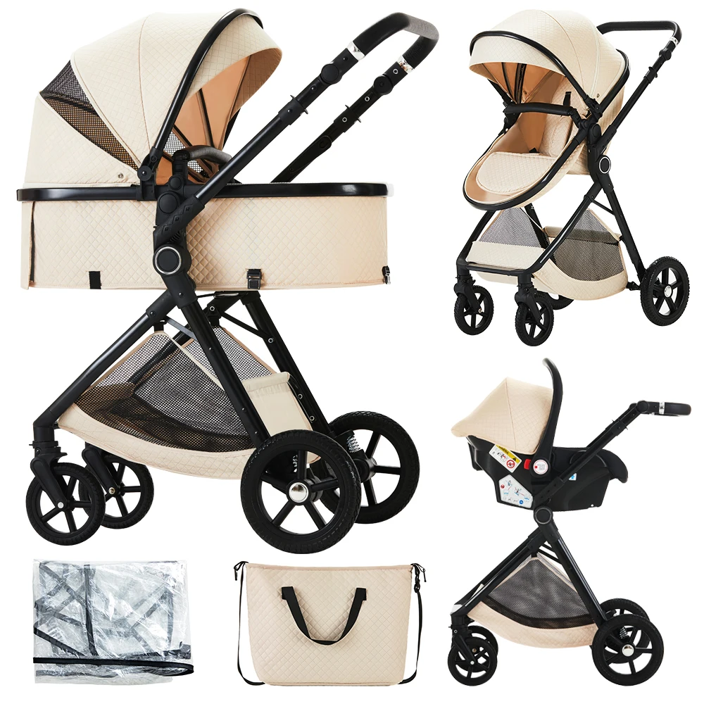 Hochlandschafts-3-in-1-Kinderwagen, umwandelbarer Kinderwagen mit Autositz, multifunktionaler Kinderwagen, einfach zusammenklappbarer Reisekinderwagen