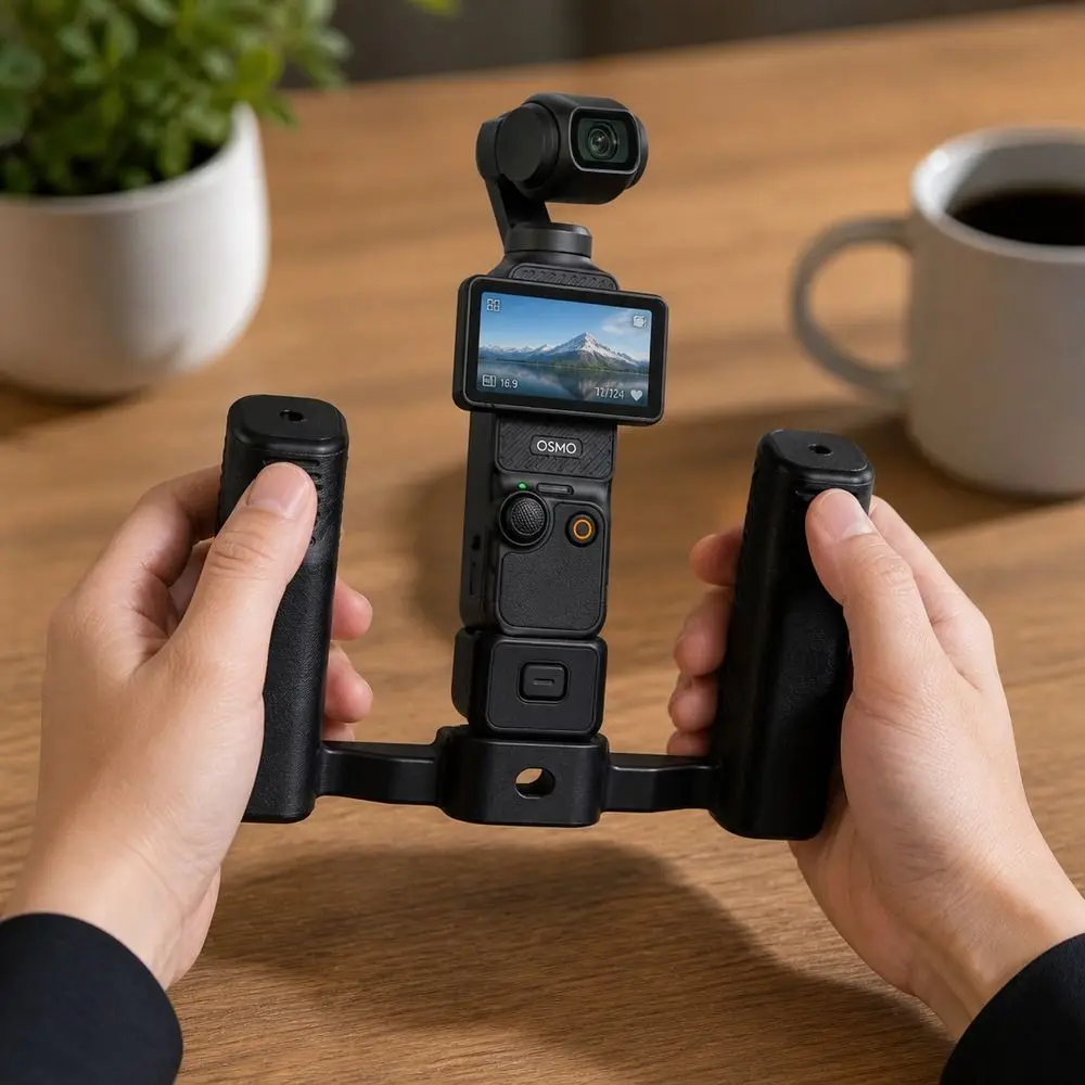 Durable Non-Slip Camera Handle Set 1/4 Inch Thread Dual Hand Configuration Pocket Camera Grip for DJI Osmo Pocket 3/4/4p