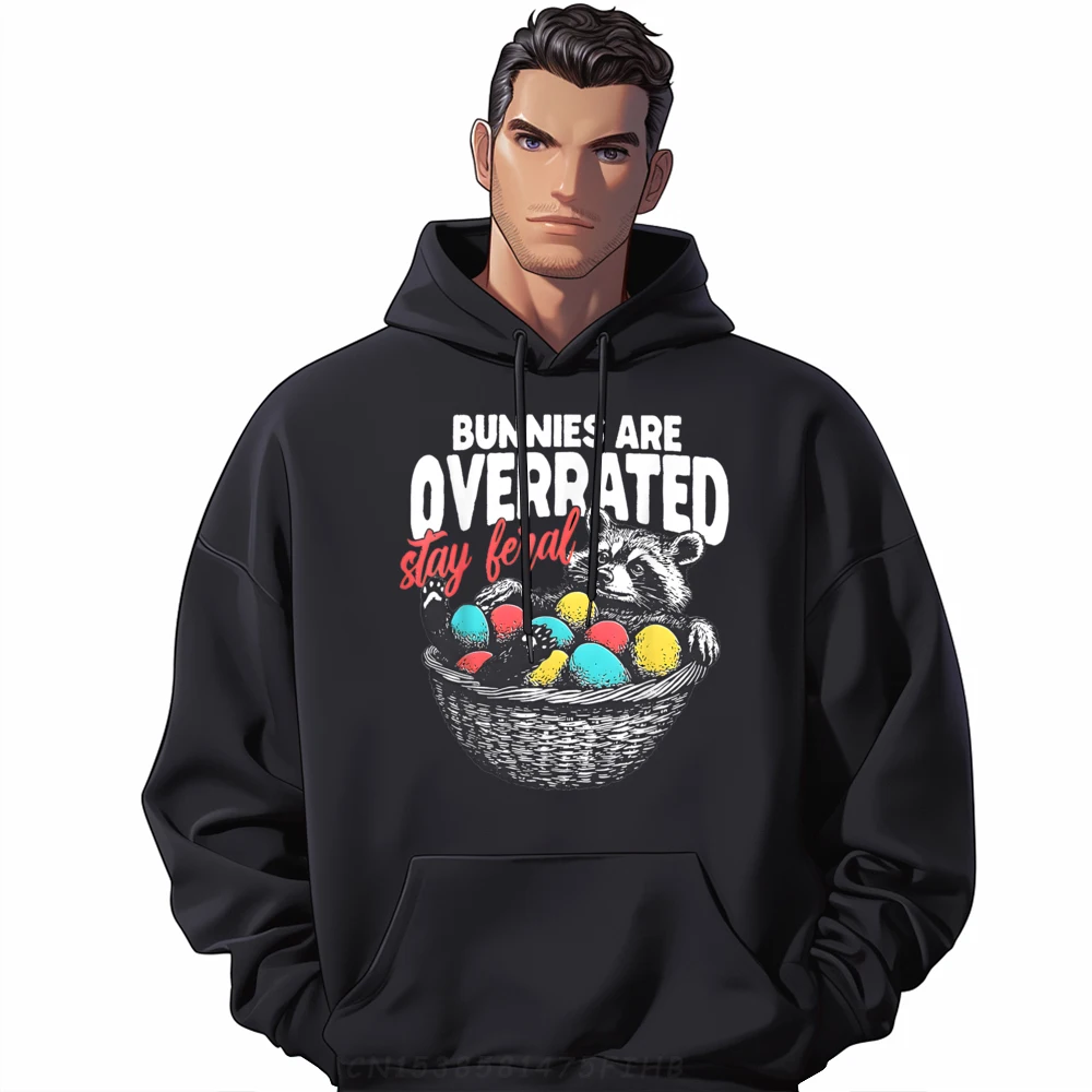 

Special Mens Hoodies Bunnies Are Overrated Stay Feral Slogan Hoodies Crew Neck Long Sleeve Lose Hoodies Labor Day