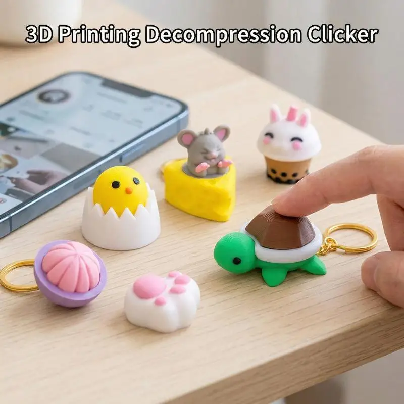 Creative 3D Printed Rabbit Turtle Cat Paw Pendants Mini Fun Stress Relief Toys Children's Cute Cartoon Animal Keychains Pendants