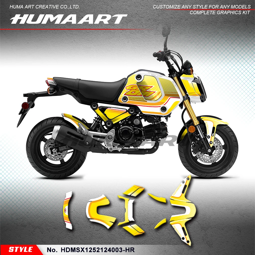 HUMAART Custom Sticker Wrap Sheet for HONDA Grom MSX 125 2021 2022 2023 2024 Pocket Bike, Minibike,Rebuilding,HDMSX1252124003-HR