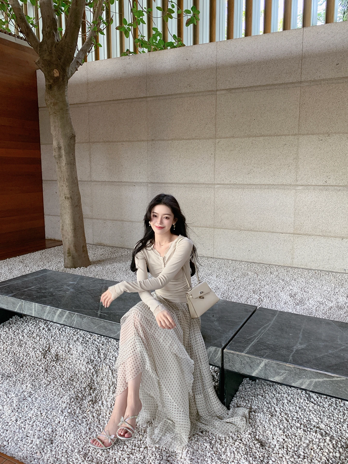 

Новая весенняя женская юбка ByYou из шифона в серый горошек, длинная, А-силуэт, с асимметричным подолом, высокой талией, элегантная, драпированная