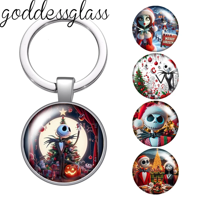 The Nightmare Before Christmas Jack Skellington Photo glass cabochon keychain Bag Car key chain Ring Holder Charms keychains