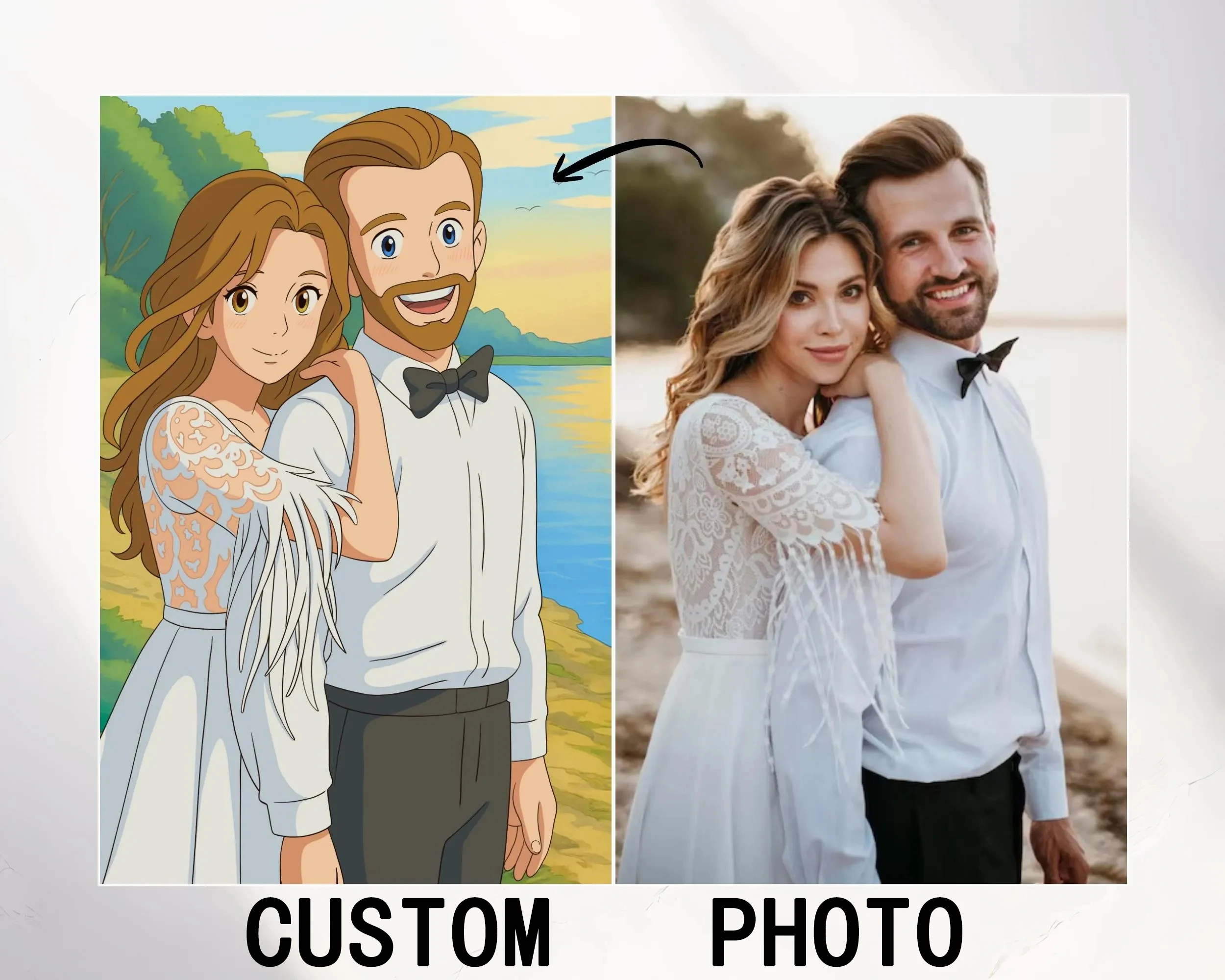 Personalisierte Anpassung Ghibli-Stil Leinwanddruck Poster Porträt Foto Kunstdruck Heimdekoration Geschenk rahmenlos