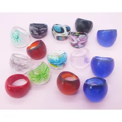 Wholesale 2Pcs Mix Color Lampwork Glass Murano Rings 16-19mm Band Ring