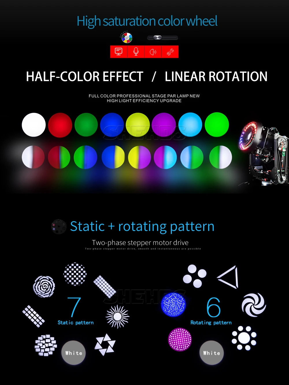 1/2PCS 100W LED Spot Lichter Mit Ring 6 Gesicht Prisma Moving Head Für Dj Party Dance disco Bühne Beleuchtung Wirkung Rotierenden Gobo – Detail 7