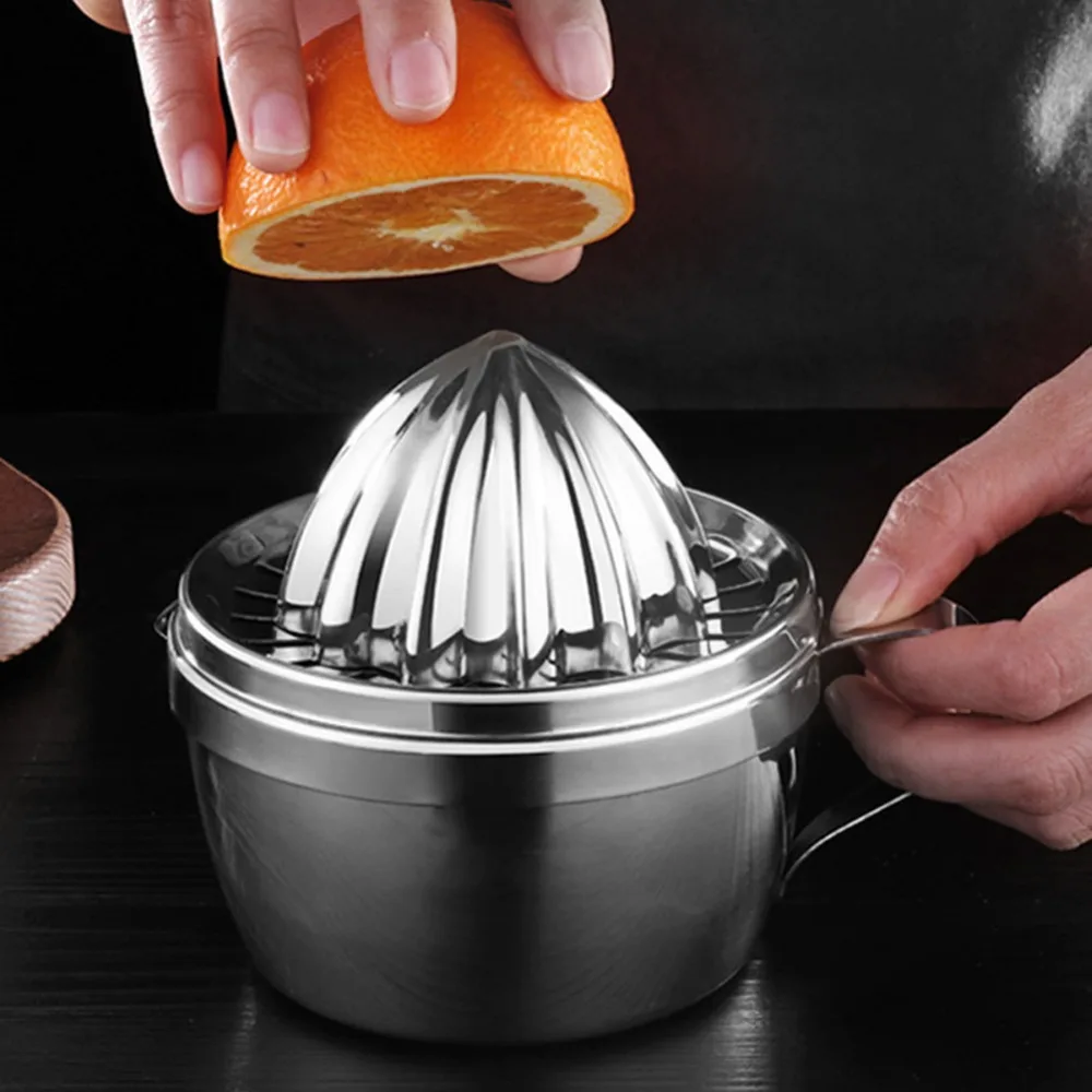 304 Stainless Steel Citrus Juicer Handheld with Strainer and Container Orange Juice Squeezer Double-headed Durable Hand Juicer