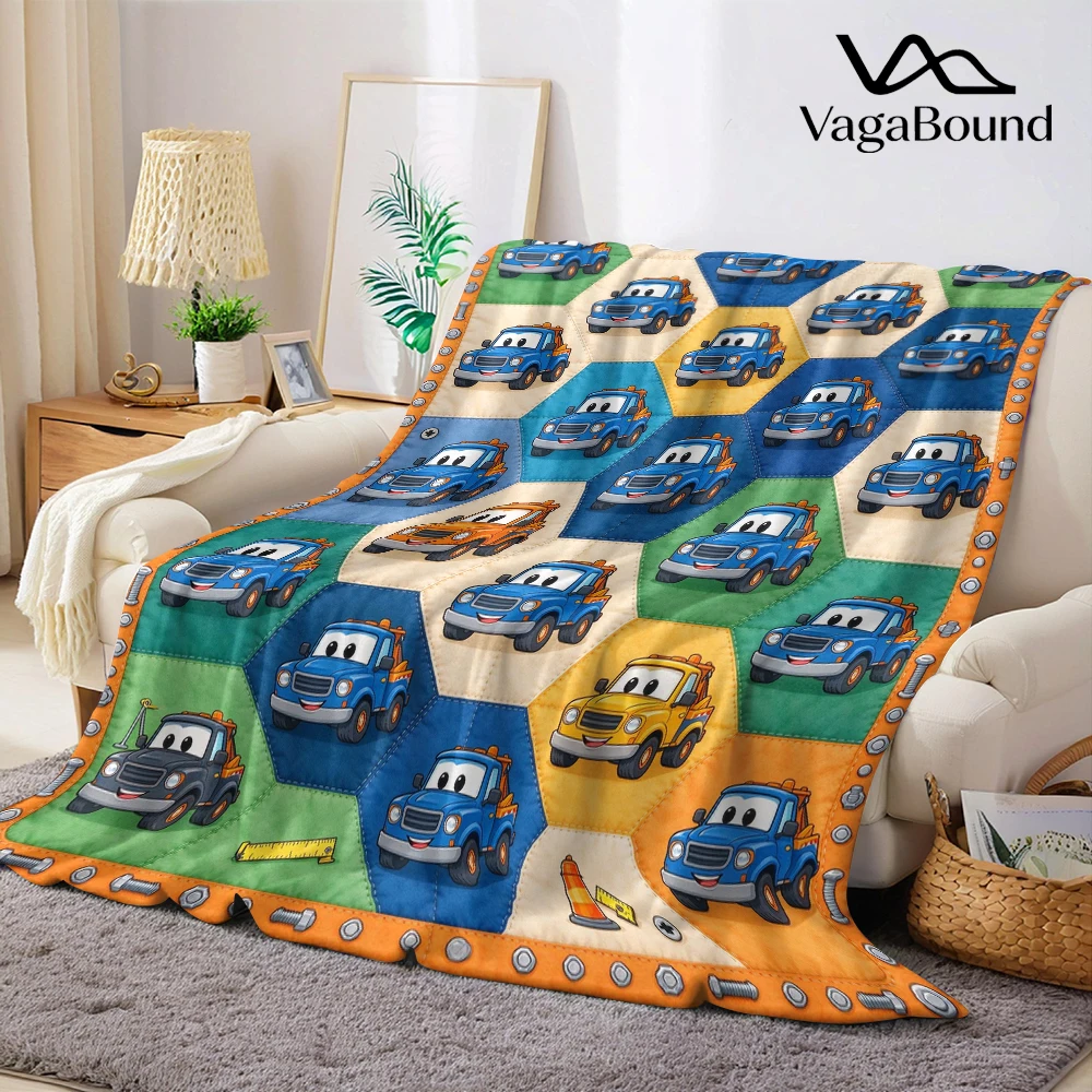 Blue Tow Truck Hex Bolt Flannel Blanket Perfect for Sofa Office Bed Travel Sleep Read Relax Camping Four Season Use