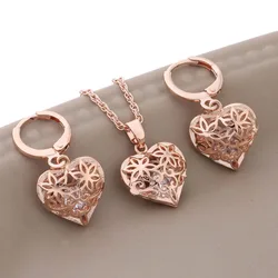 Vintage 585 Rose Gold Color Jewelry Set For Women Natural Zircon Earring And Pendant Sets Gift Fashion Jewelry Set
