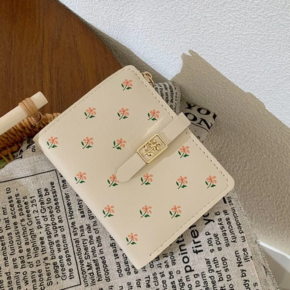 Fashion PU Floral Print Card Wallet Soft Short Clutch Wallet Partysu Cute Card Holder Women