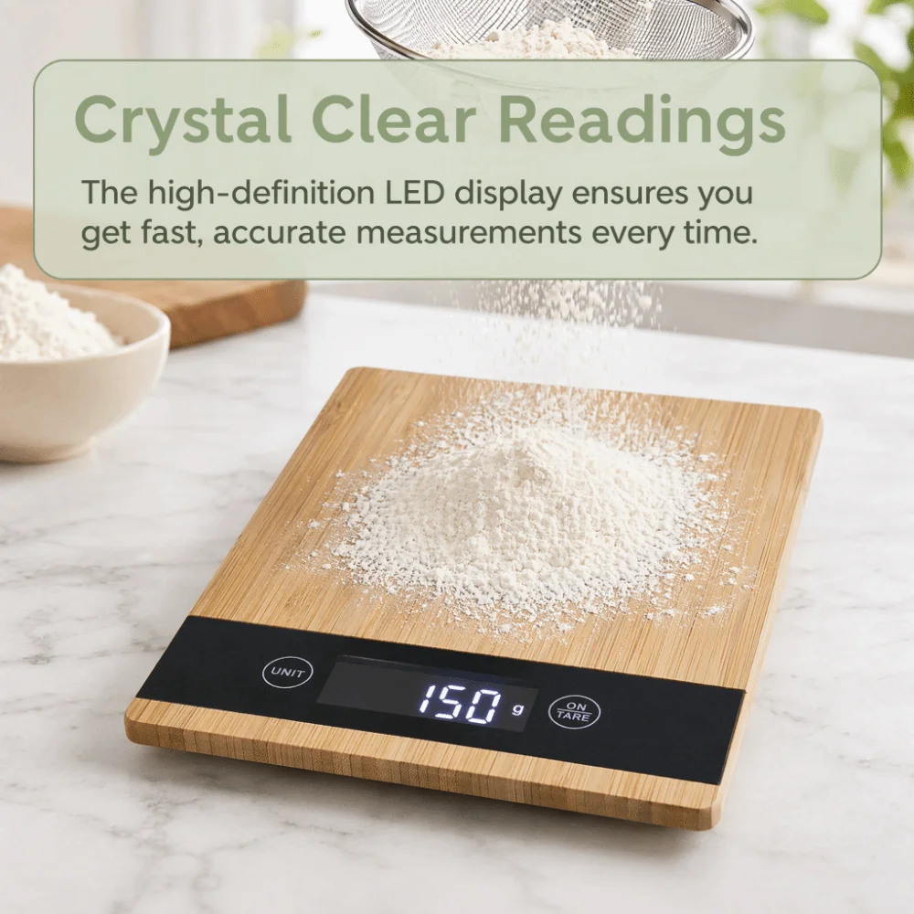 Wood+ ABS Digital Kitchen Scale LED Display Touch Buttons Electric Kitchen Scale High Precision Tare Function Cooking Food Scale