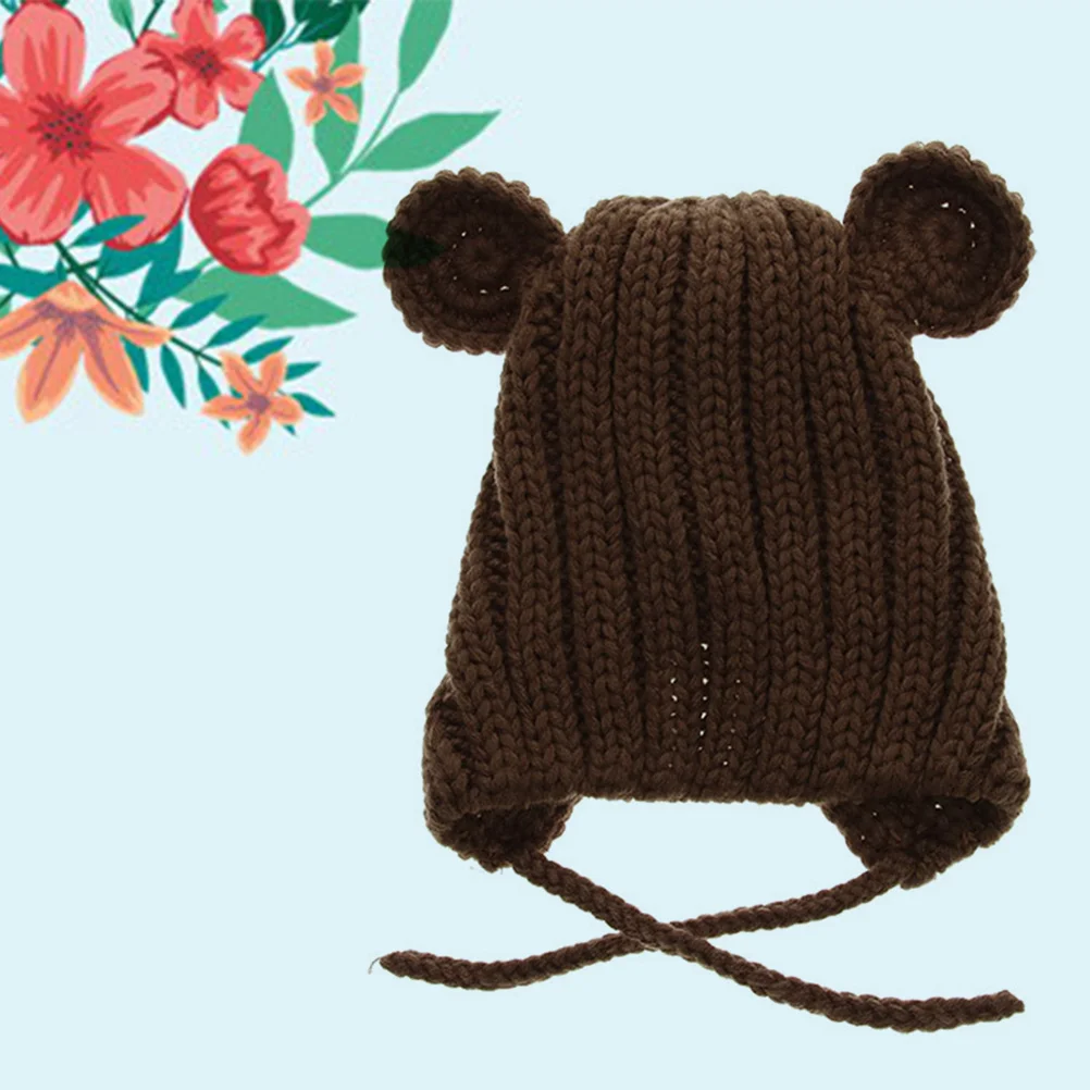 

Coffee Color Bear Ears Baby Hat Warm Thick Knitting Wool Cap for Winter Kids Crochet Beanie Stretchy Cozy Cartoon Headwear