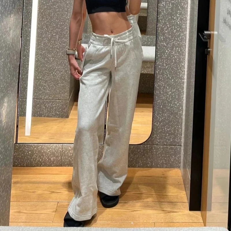 Women Wide Leg Sweatpants Autumn Winter Velvet Lounge Pants Comfy Workout Yoga Loose Pant Athletic Flared Joggers Sports Trouser